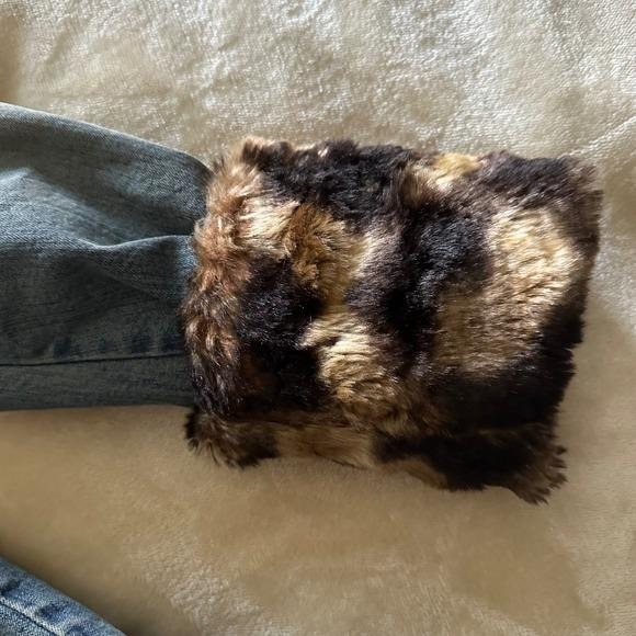 Vintage BEBE Y2K Denim Maxi Trench Coat - Faux Fur Leopard Cuffs & Belted Small - Picture 12 of 15